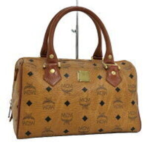 MCM Handbag Boston Bag Visetos Leather Camel Tan Brown